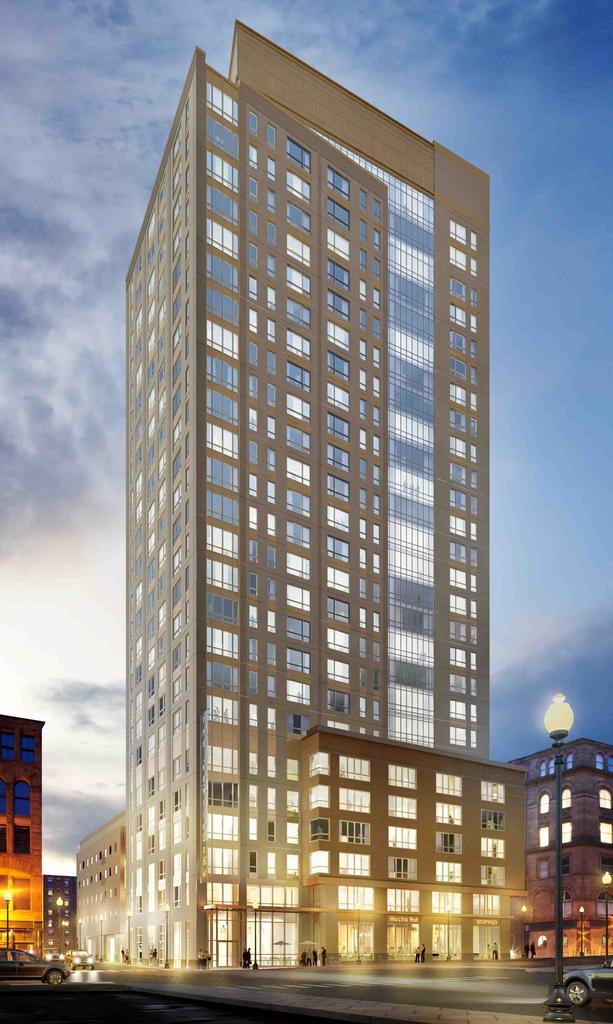 The Kensington, a 27-story, 488,000-sf, mixed-use, residential building in Bosto