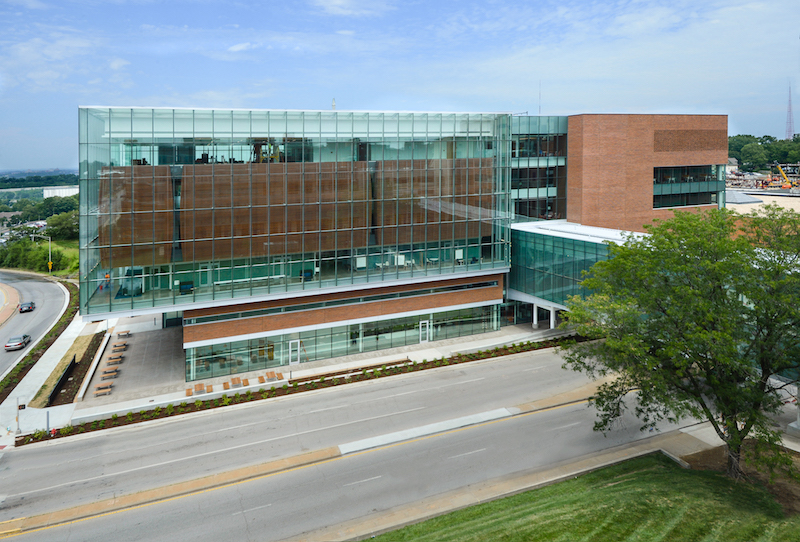 The exterior of the new Health Education Building on the University of Kansas campus