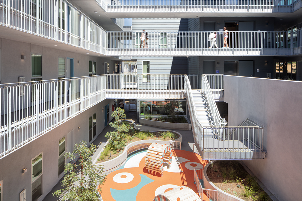 Brunson Terrace all-electric affordable housing project in Santa Monica, Calif., designed by Brooks + Scarpa Photo courtesy Brooks + Scarpa