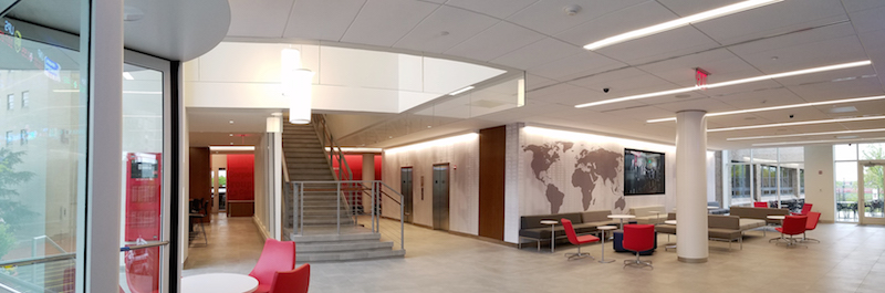 The lobby of the Peter J. Tobin College of Business at St. John's University