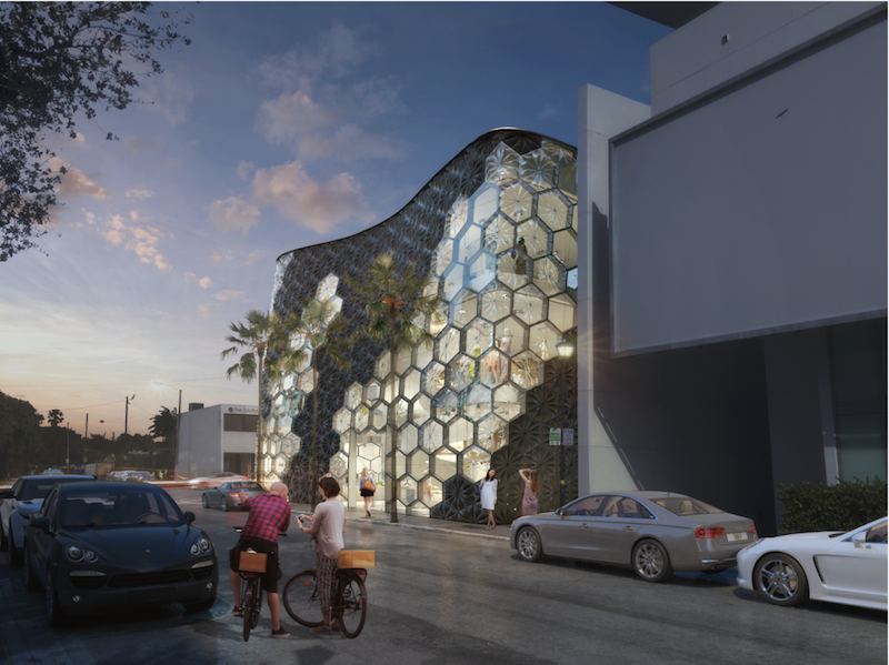 Rendering of the exterior of The Verge Building at dusk