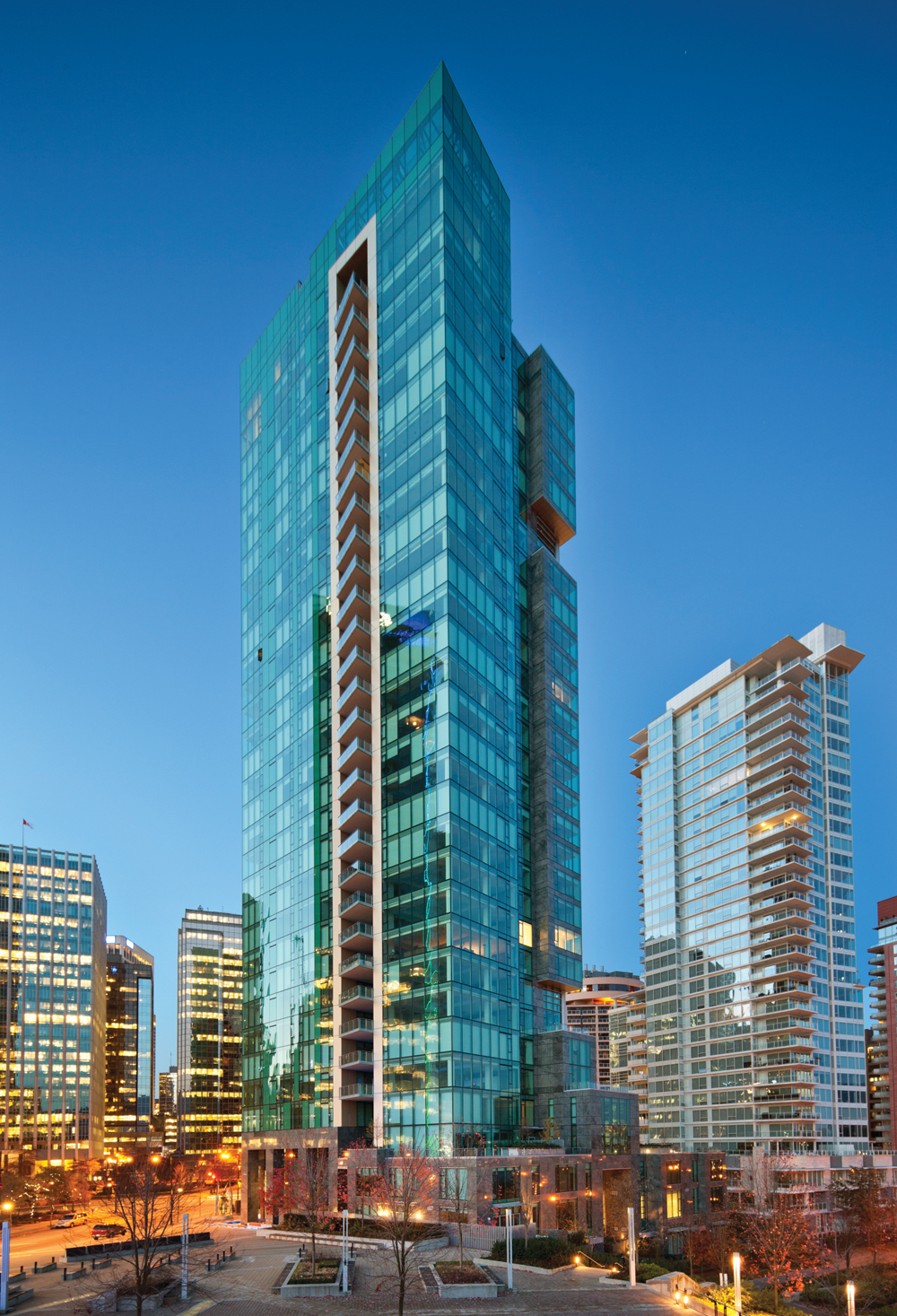 The 33-story Three Harbour Green tower is the final piece of a three-building de