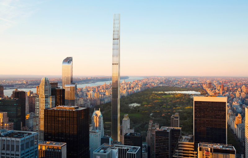 A rendering of the completed 111 West 57th Tower by SHoP Architects