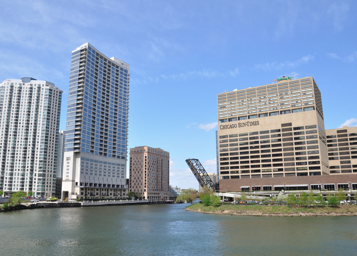 Wolf Point , the beginning of the Chicago Rivers South Branch.
