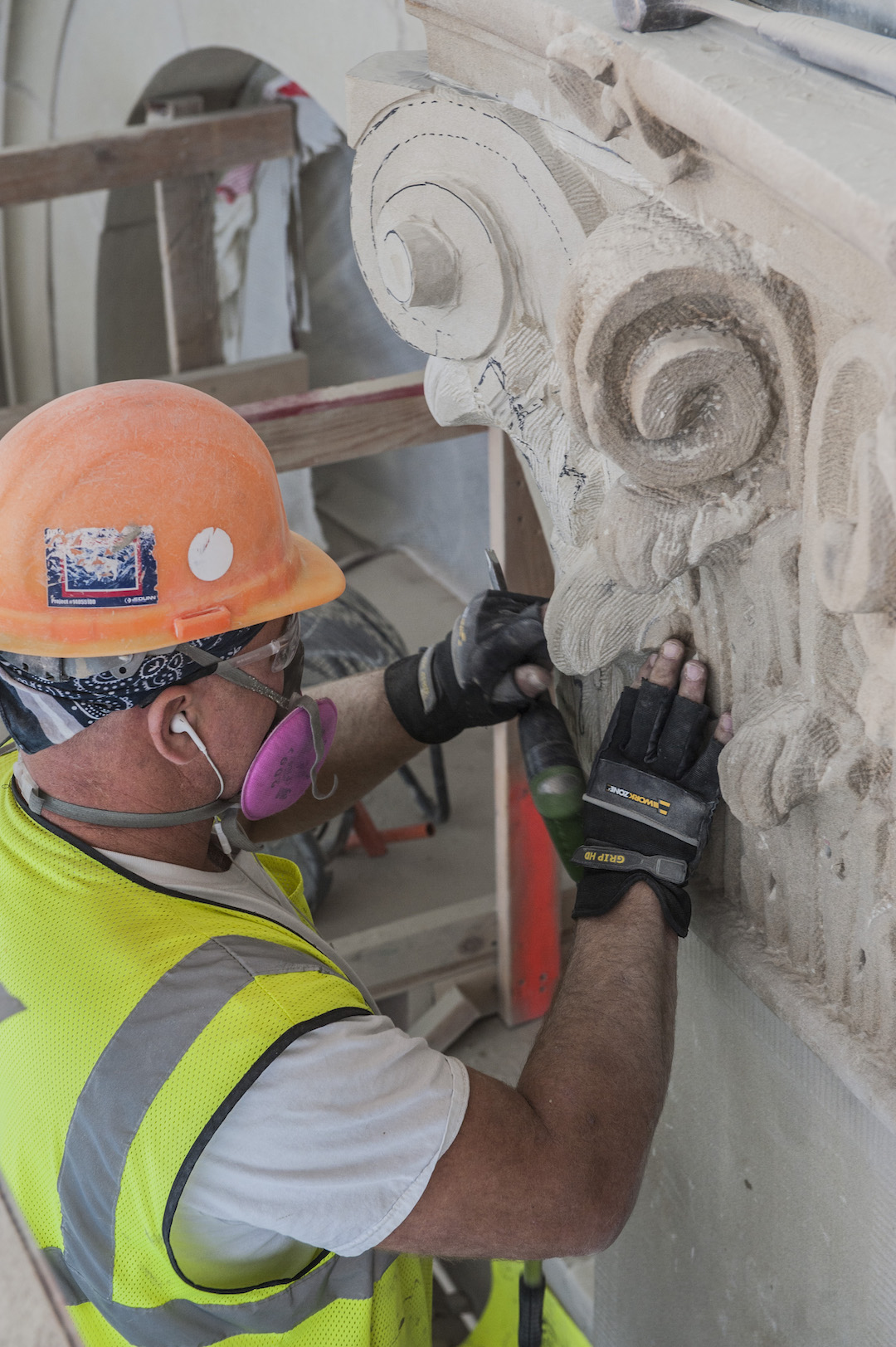 Restoring exterior carved stone elements