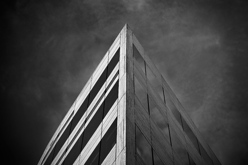 Corner of a building in black and white