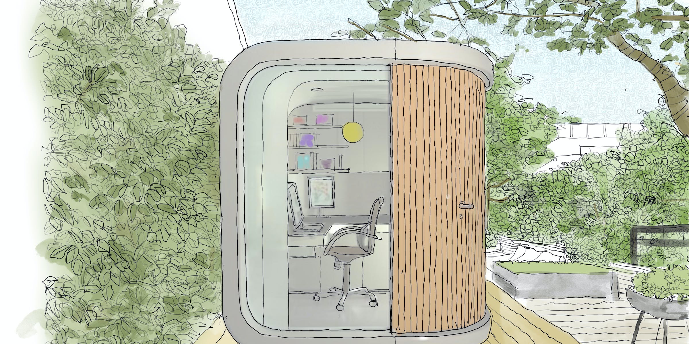 A prefabricated “office in a box” drawing