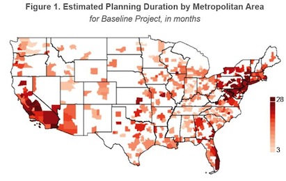 Map of U.S. illustrates planning times for commercial construction