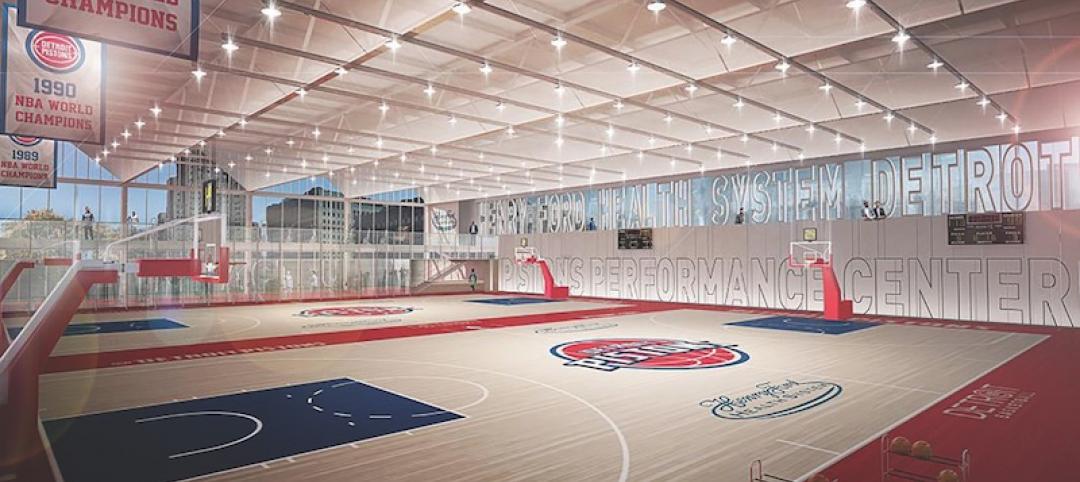 A rendering of the practice court at the Detroit Pistons Performance Center