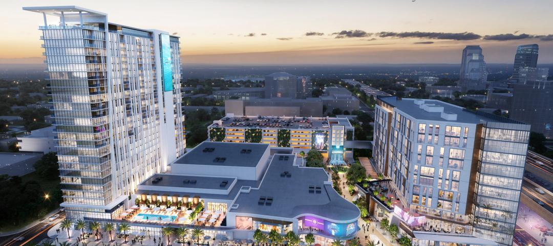 Rendering of downtown entertainment district in Orlando, Fla. Images: Baker Barrios Architects, courtesy ofSED Development
