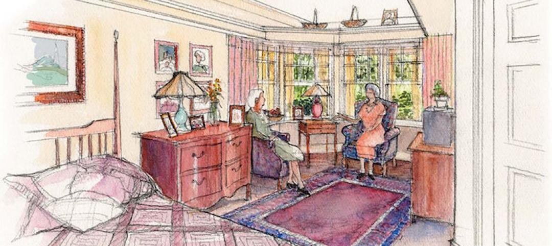 A rendering of a senior care room