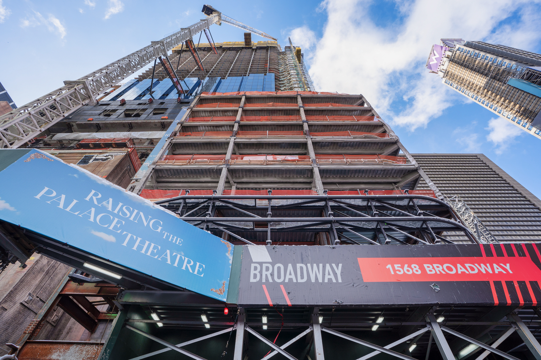The  construction of the TSX Broadway tower in New York includes raising an existing theater 30 ft above grade. 