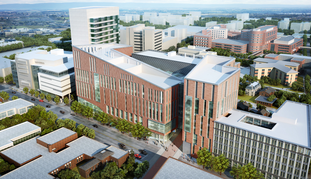 A view of the new medical school from Main Street (Rendering by HOK)