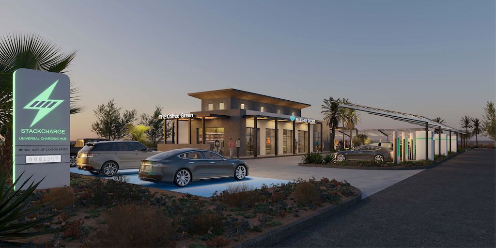 Rendering of The StackCharge Universal charging hub in Baker, Calif. Image: Courtesy of StackCharge