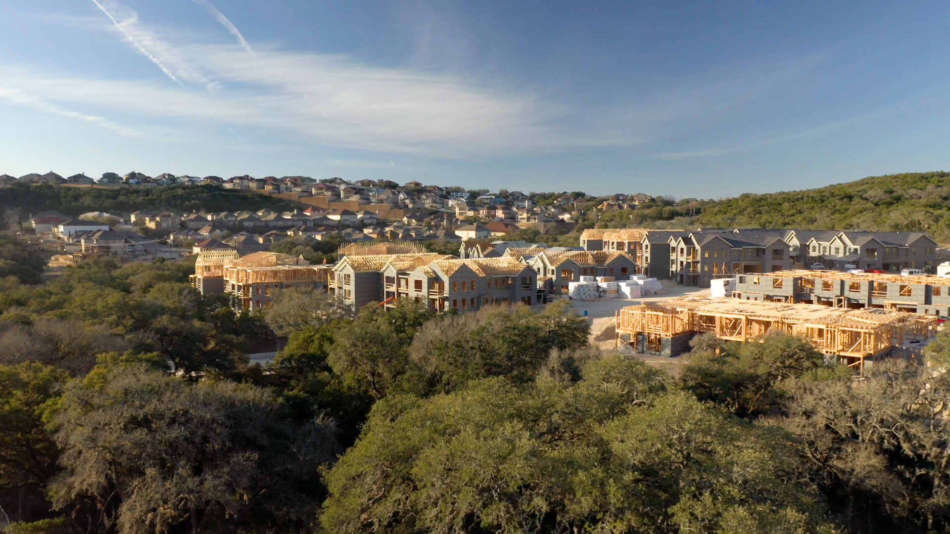 Big Haus multifamily structures on Texas hillside before adding ForceField® Weather Barrier System for an integrated WRB.