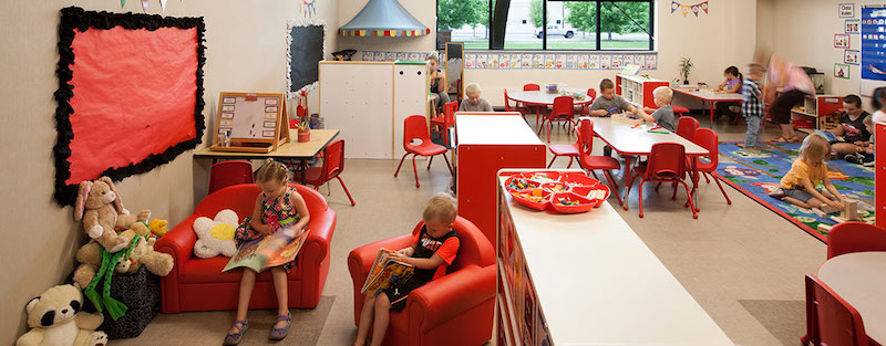 Children at play in an early education center classroom