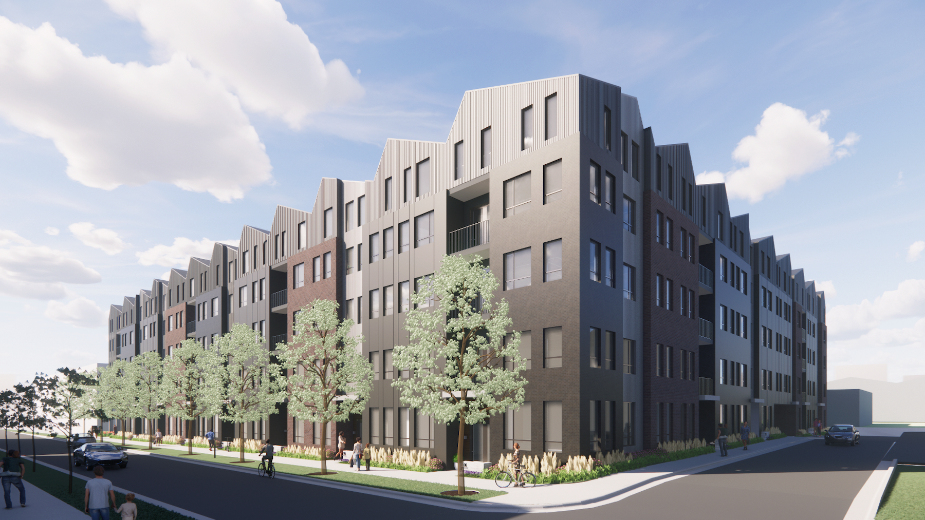 Rendering of Columbus Apartments, designed by Rhode Partners