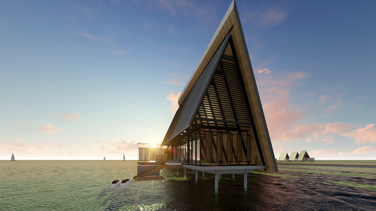 HKS evaluated more than 15 manufacturers with modular and industrialized construction capabilities to discover the most advantageous solutions for recent design projects such as prefab bungalows for a private island resort. Courtesy HKS