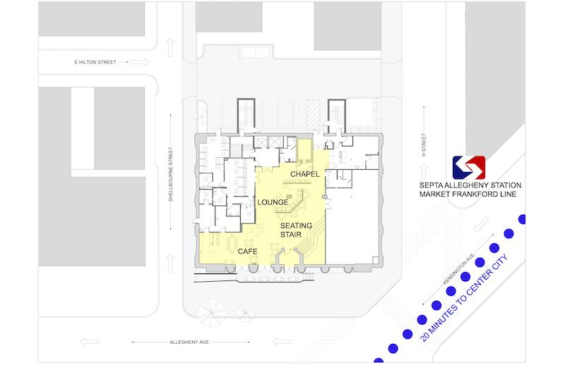 Site plan for adaptive reuse of Kensington Trust Company Building.