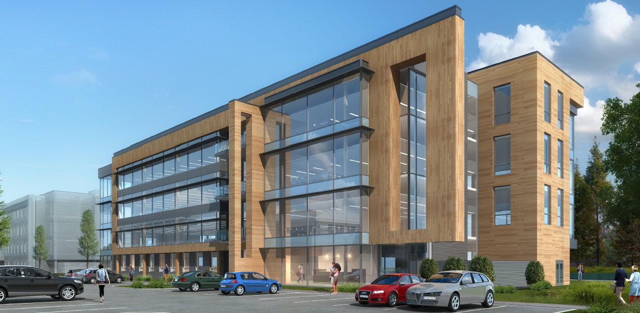 The first all-mass timber office building in Wilmington, N.C., is under construction. Rendering courtesy LS3P