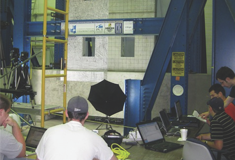 Researchers at the University of Notre Dame test a hybrid concrete shear wall for seismic performance.
