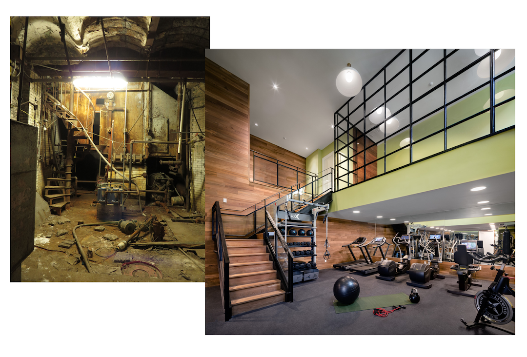 Polhemus Residences: Cellar before reconstruction into two-level fitness center for residents