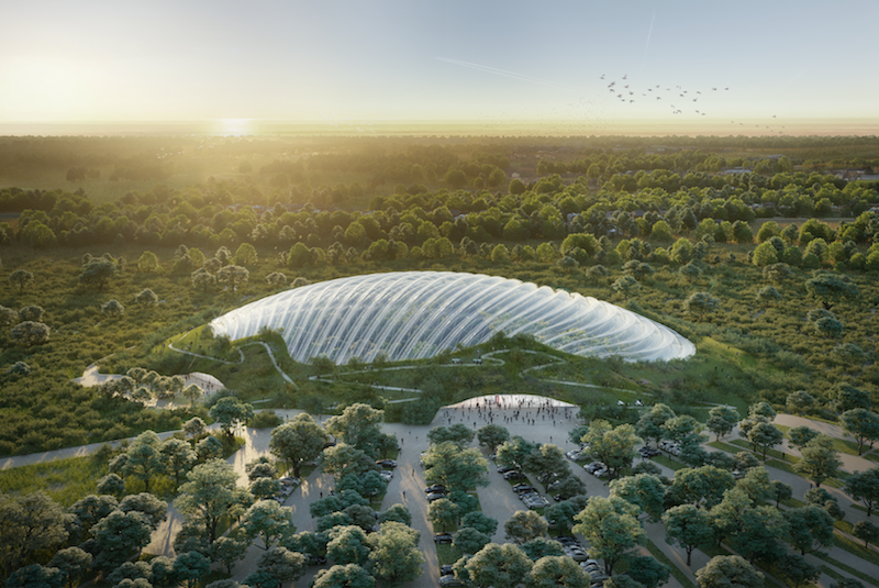 A rendering of what will become the world's largest single domed greenhouse