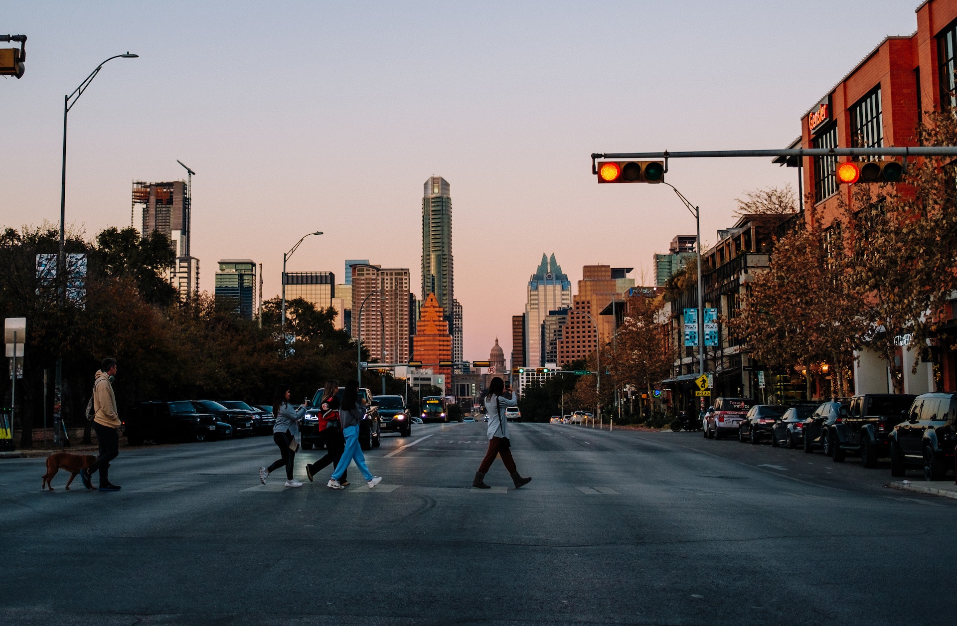 People crossing city street in Austin, Texas