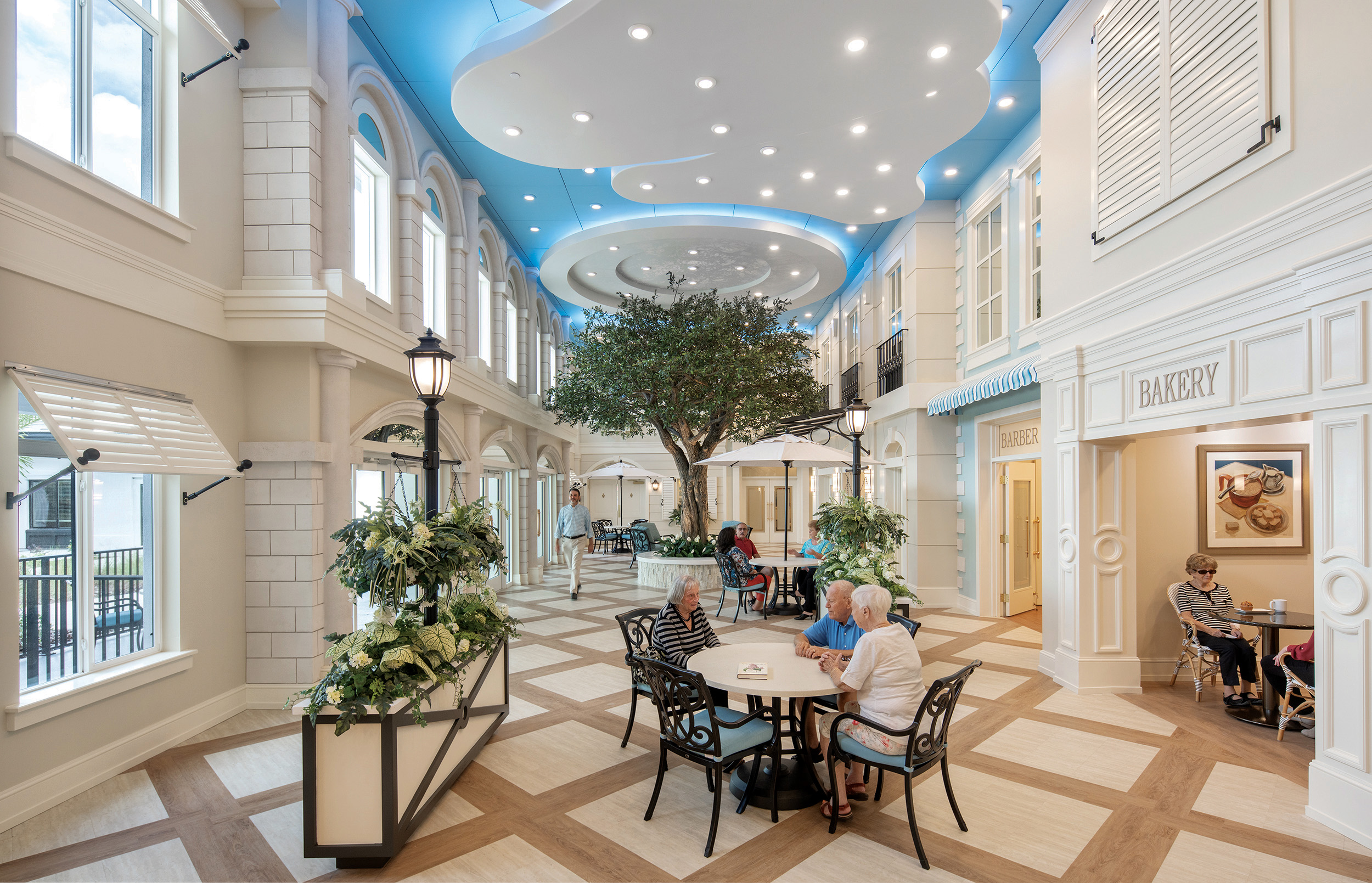 Indoor streetscape in senior living facility Watercrest