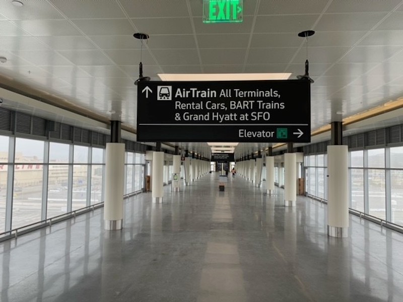The interior of one of two new AirTrain stations at San Francisco airport.
