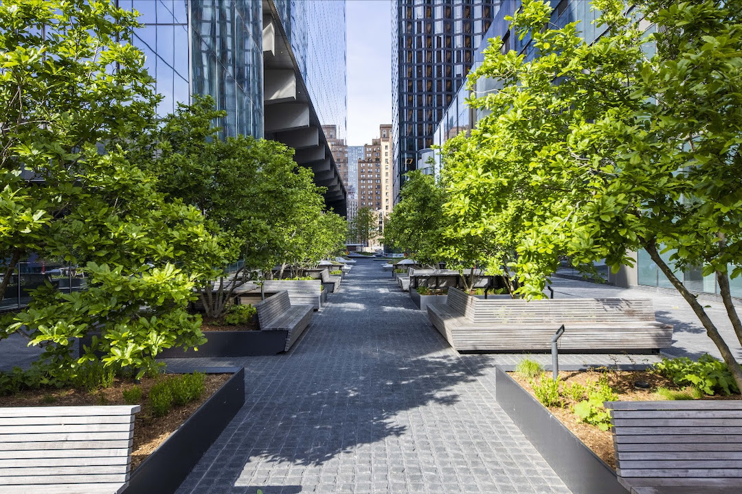 Manhattan west tree-lined gathering space