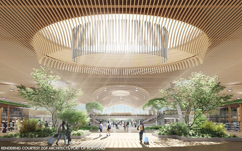 PDX Airport Mass Timber Renovation Design Rendering ZGF Architects