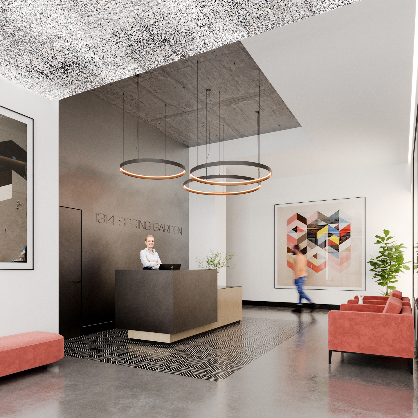 Rendering of the lobby of 1314 Spring Garden Street project.