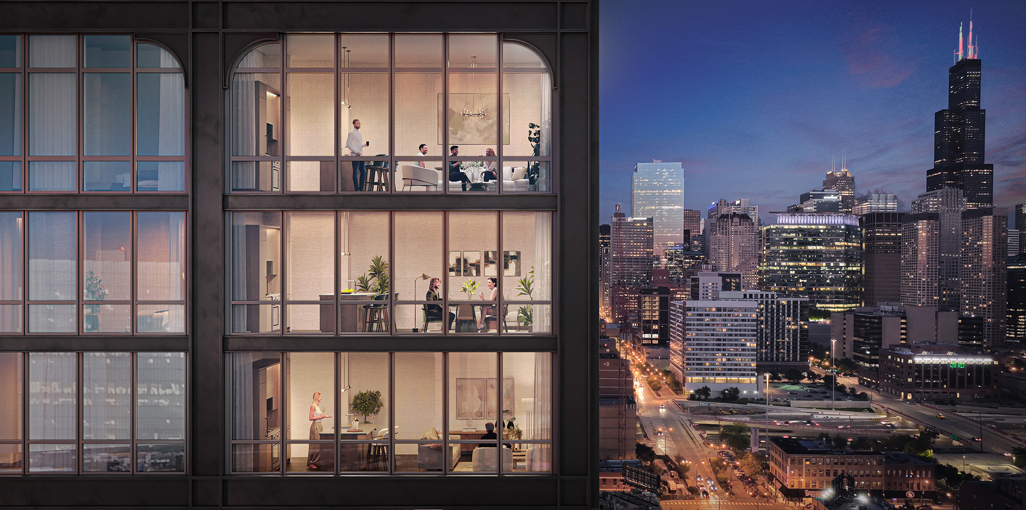 Rendering of multifamily high-rise in Chicago