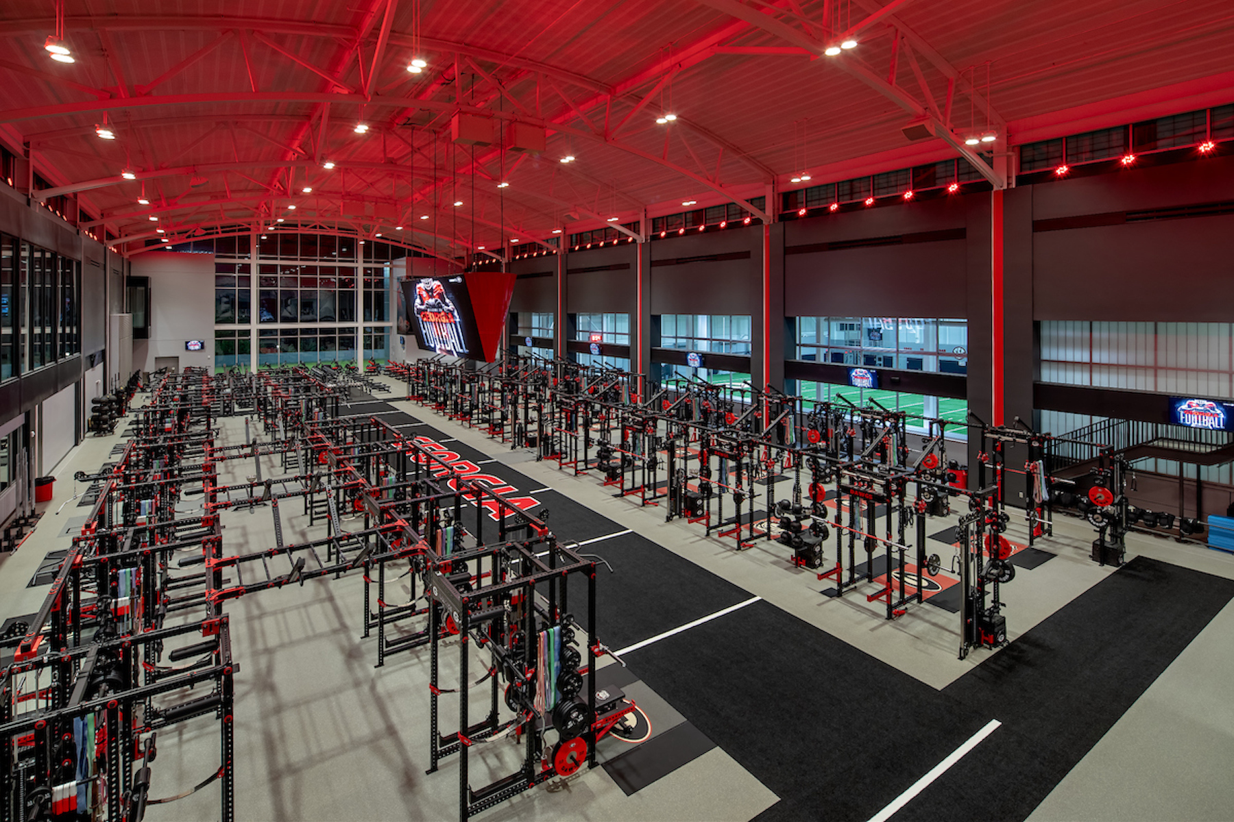 Weight room of the UGA football training facility