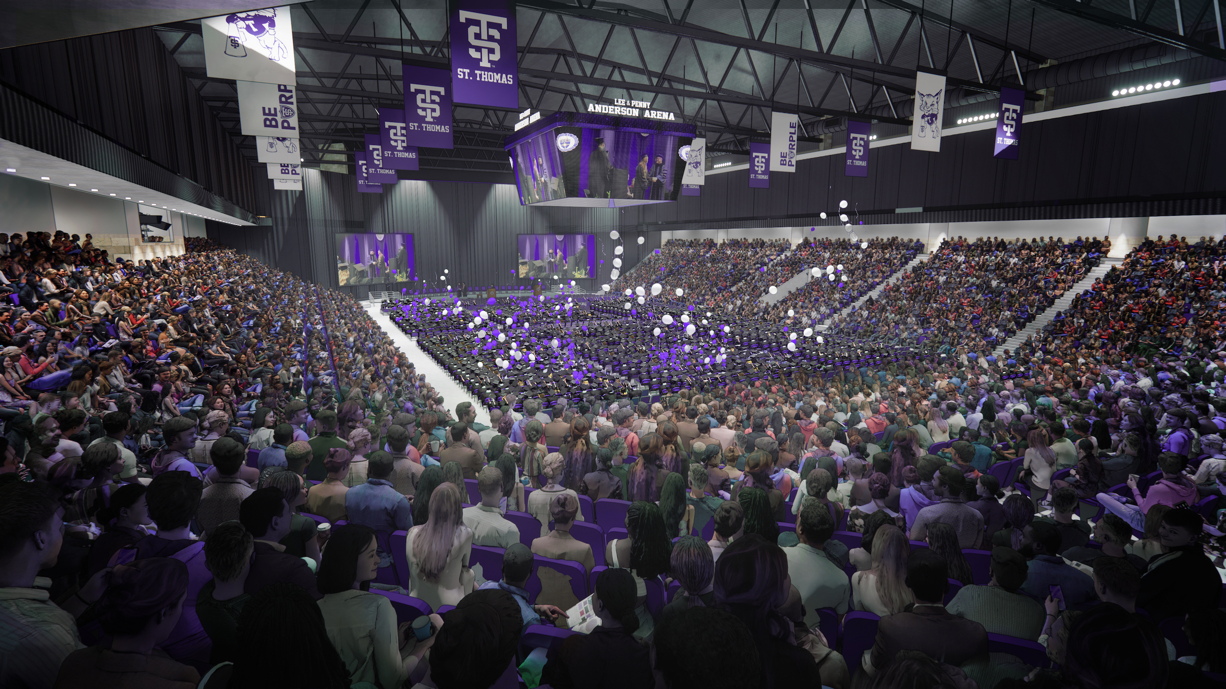 University of St. Thomas Lee and Penny Anderson Arena Renderings courtesy Ryan Companies, Crawford Architects - Graduation ceremony