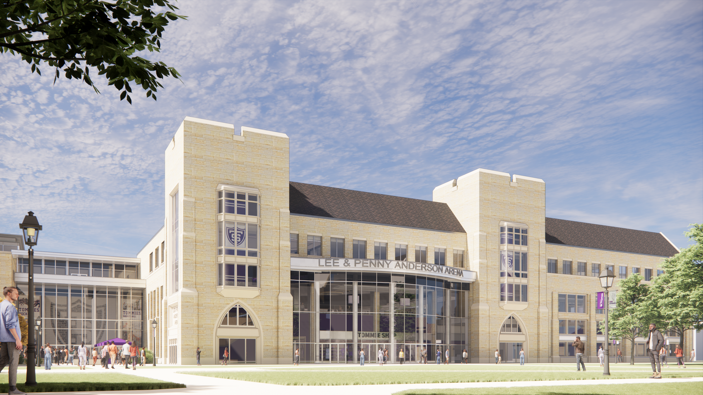University of St. Thomas Lee and Penny Anderson Arena Renderings courtesy Ryan Companies, Crawford Architects North Quadrangle Day View