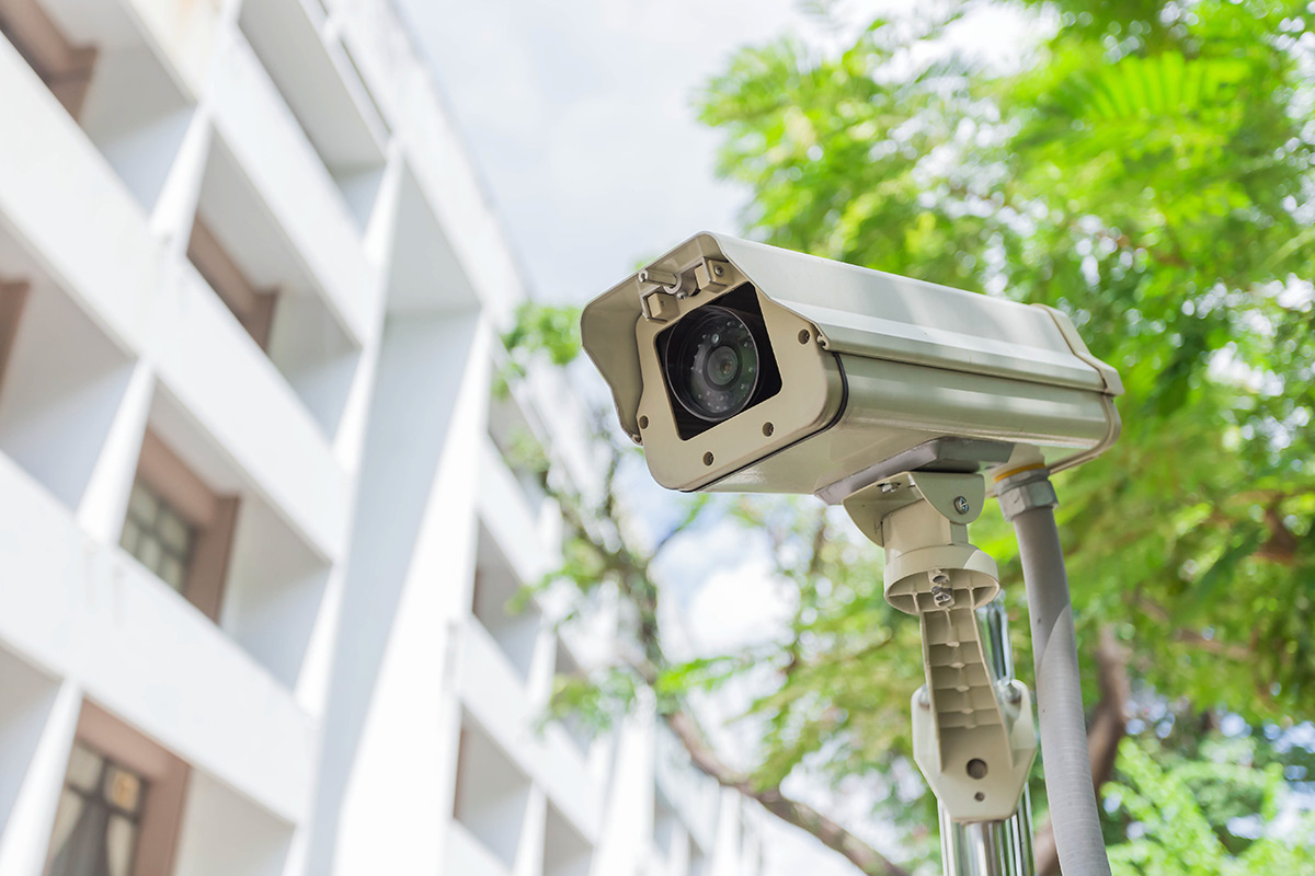 Video surveillance camera at apartment community
