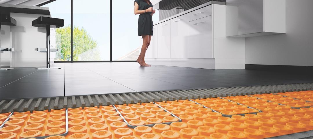 Woman viewing kitchen flooring products