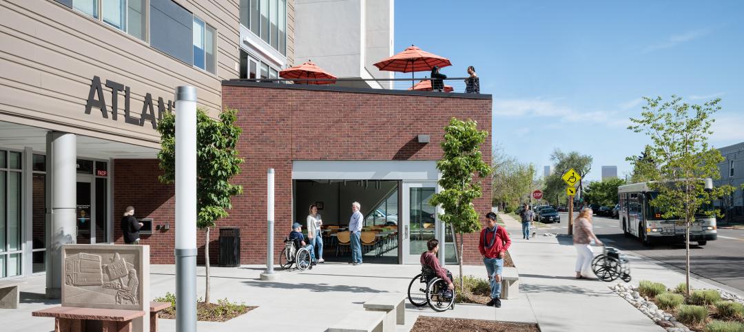 Exterior of building entry to accessible housing community