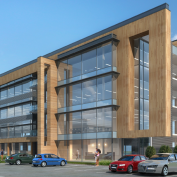 The first all-mass timber office building in Wilmington, N.C., is under construction. Rendering courtesy LS3P