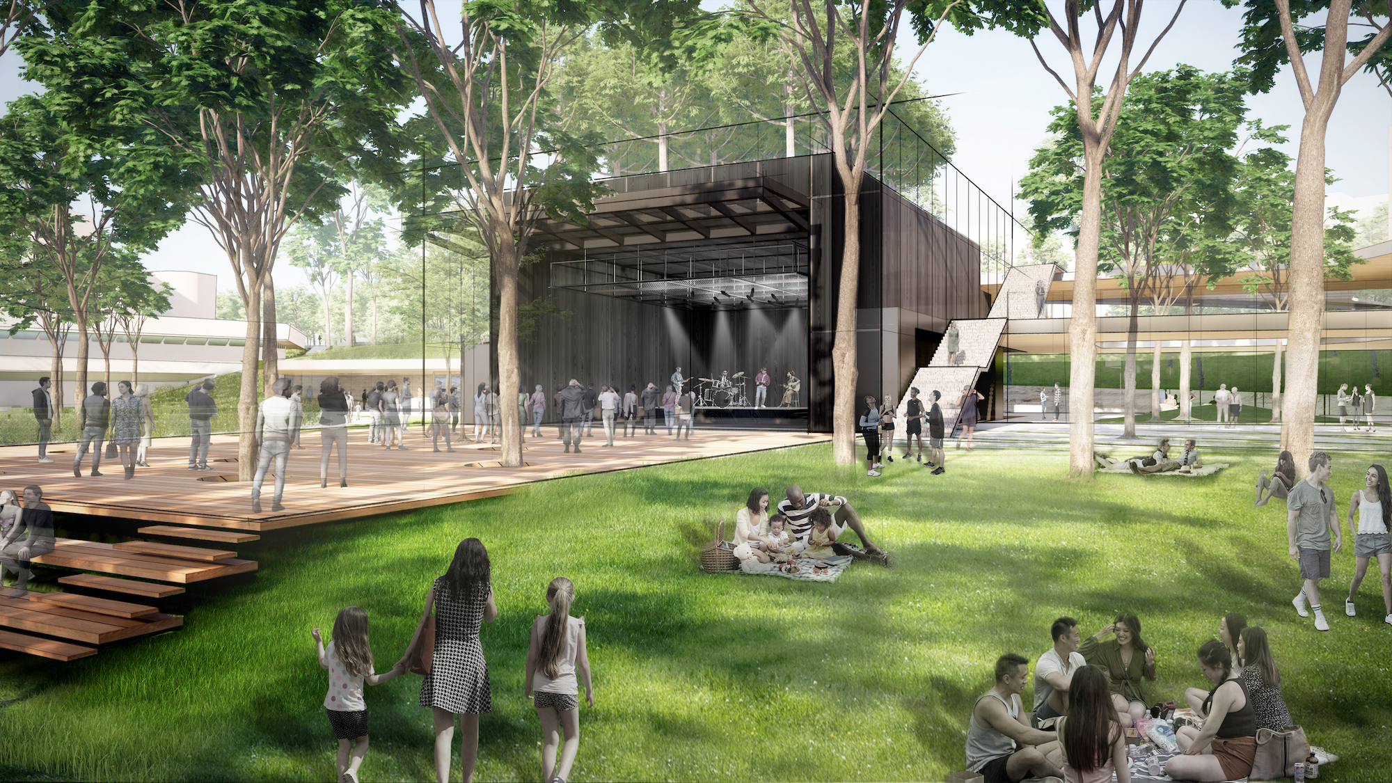 Kalita Humphreys Theater Black box theater and deck, view from west. Rendering Diller Scofidio + Renfro