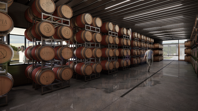 Copia vineyard barrel room