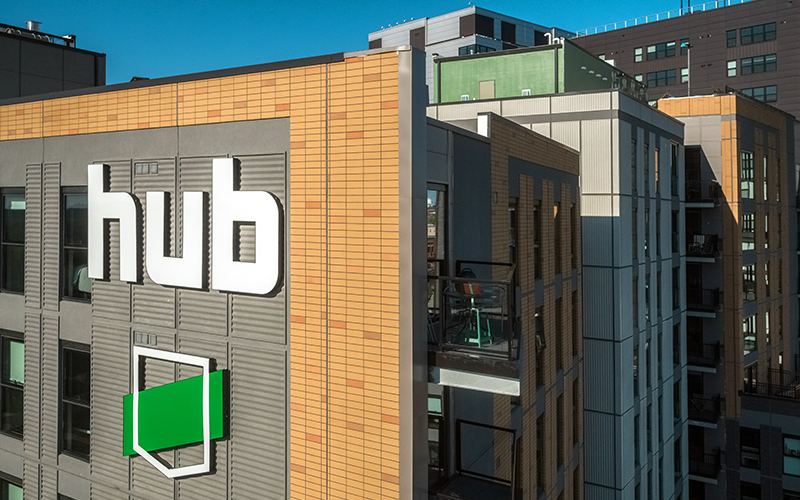 Architects for The Hub chose Sto Panel Technology® to help them replicate both a brick and corrugated metal appearance for the building’s façade.