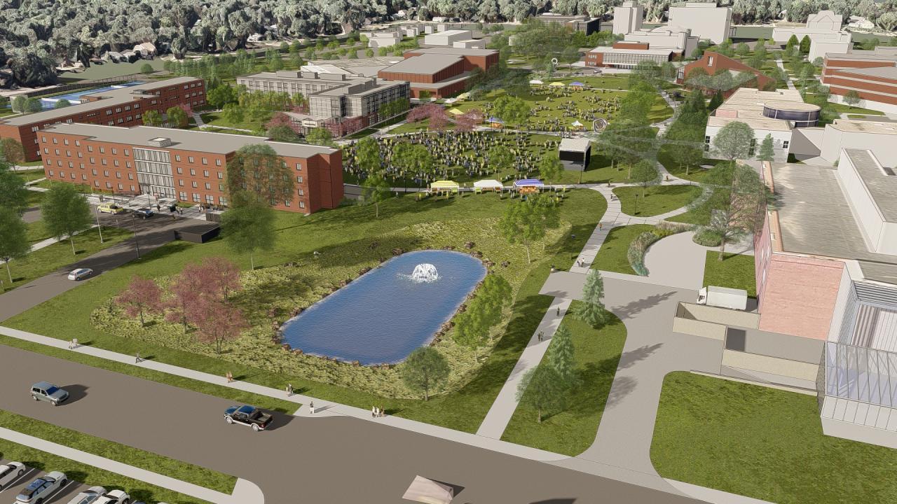 Rendering of renovated campus green at Augustana University.
