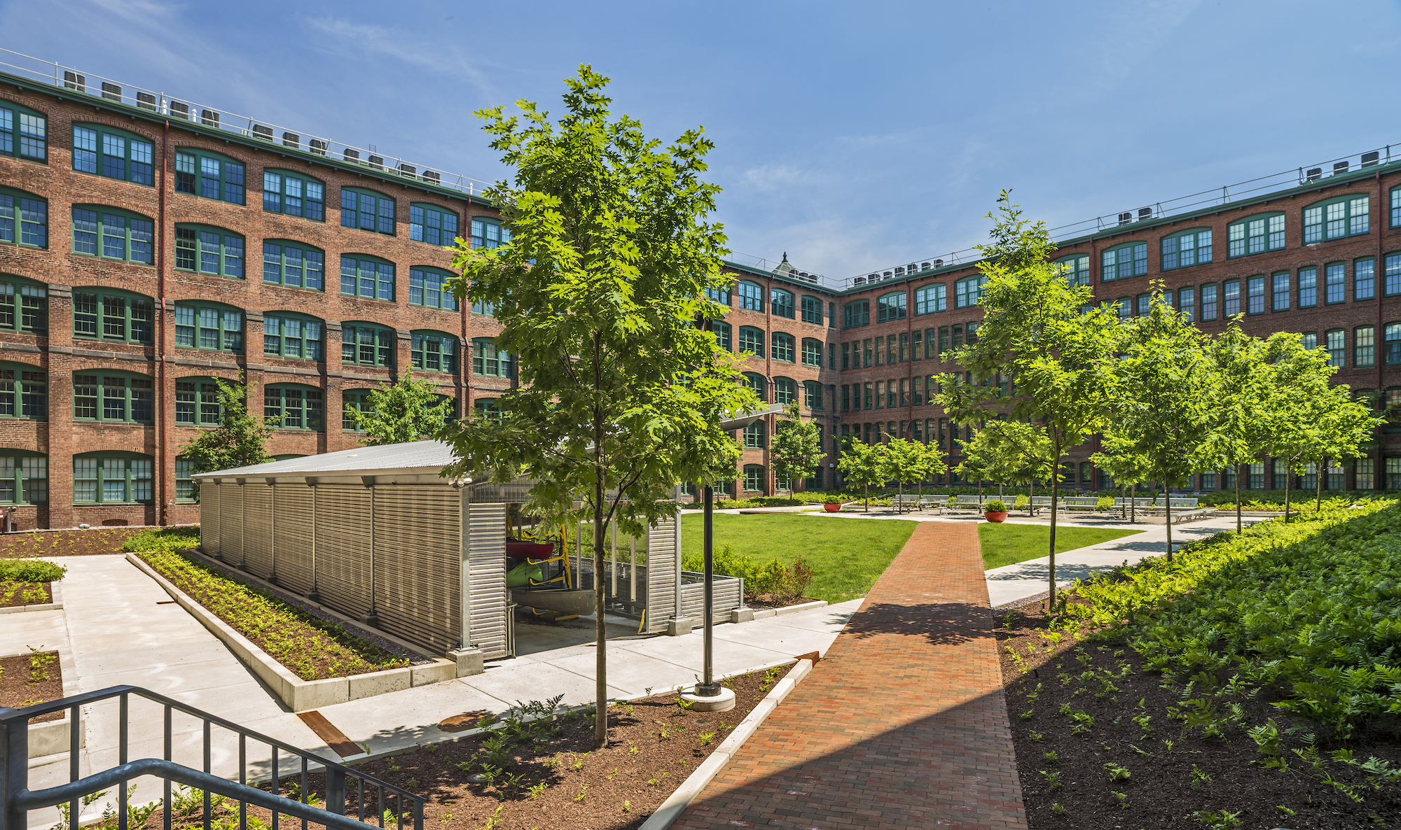 The Waltham Watch Factory courtyard after renovation. Photo © Richard Mandelkorn Photography