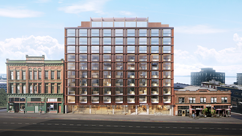First floor elevation of 11-story Archetype, a mixed-use building under development in Seattle