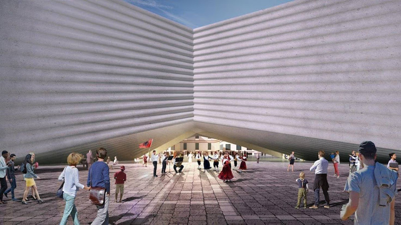 The public space underneath the National Theatre of Albania