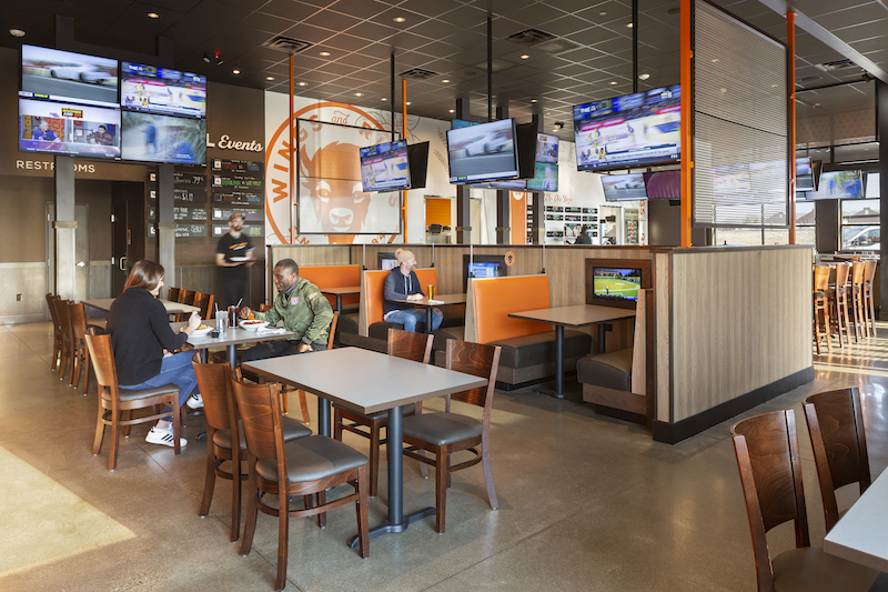 Interior seating at Buffalo Wings & Rings in Milford, Ohio