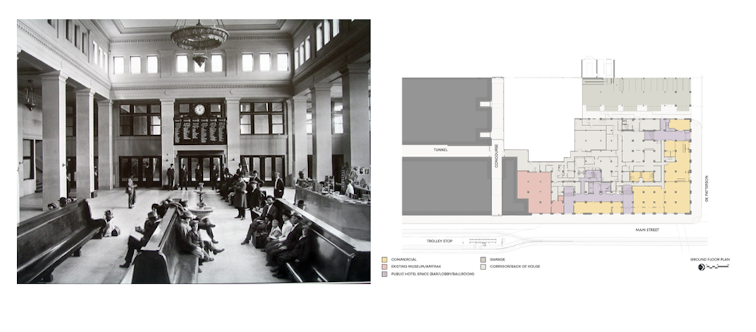 Central Station waiting room ca. 1915 and floor plan. Images: Courtesy LRK